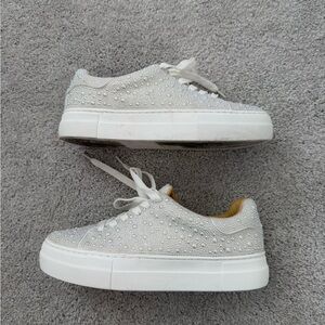 Betsey Johnson White Rhinestone Sneakers